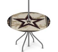 Axurera Nappe ronde d'extérieur avec trou de parasol et fermeture éclair, motif étoile rustique de l'ouest du Texas avec élastique, imperméable, facile à nettoyer, pour tables de 91,4 à 111,8 cm