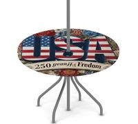 Axurera Nappe ronde d'extérieur avec trou de parasol et fermeture éclair, nappe ajustée avec élastique, imperméable et facile à nettoyer, pour tables de 91,4 à 111,8 cm