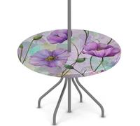 Axurera Nappe ronde d'extérieur avec trou de parasol et fermeture éclair, nappe ajustée avec élastique, imperméable, facile à nettoyer, pour tables de 91,4 à 111,8 cm