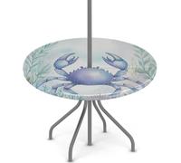 Axurera Nappe ronde d'extérieur avec trou de parasol et fermeture éclair, nappe ajustée avec élastique, imperméable et facile à nettoyer, pour tables de 91,4 à 111,8 cm