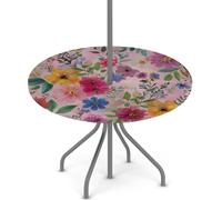 Axurera Nappe ronde d'extérieur avec trou de parasol et fermeture éclair, nappe ajustée avec élastique, imperméable, facile à nettoyer, pour tables de 91,4 à 111,8 cm