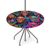 Axurera Nappe ronde d'extérieur avec trou de parasol et fermeture éclair, nappe ajustée colorée avec élastique, imperméable, facile à nettoyer, pour tables de 91,4 à 111,8 cm