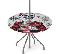 Axurera Nappe ronde d'extérieur avec trou de parasol et fermeture éclair, nappe de Noël amusante avec élastique, imperméable, facile à nettoyer, pour tables de 91,4 à 111,8 cm