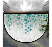 Axurera Tapis demi-rond, aquarelle, feuilles d'eucalyptus à suspendre, lavable, demi-cercle pour entrée, salle de bain, chambre à coucher, paillasson antidérapant, 91,4 x 61 cm