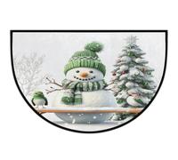 Axurera Tapis demi-rond, bonhomme de neige et sapin de Noël vert, paillasson semi-circulaire lavable pour entrée, salle de bain, chambre à coucher, décoration de vacances, paillasson antidérapant