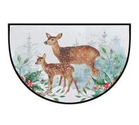 Axurera Tapis demi-rond, cerf d'hiver de Noël, maman et enfant, paillasson semi-circulaire lavable pour entrée, salle de bain, chambre à coucher, paillasson antidérapant, 91,4 x 61 cm