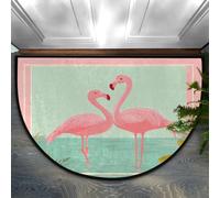 Axurera Tapis demi-rond, flamants tropicaux, feuilles de palmier, motif floral, tapis semi-circulaire lavable, pour entrée, salle de bains, chambre à coucher, paillasson antidérapant, 91,4 x 61 cm