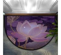 Axurera Tapis demi-rond, fleur de lotus violet, ligne bohème, tapis semi-circulaire lavable pour entrée, salle de bain, chambre à coucher, paillasson antidérapant, 91,4 x 61 cm
