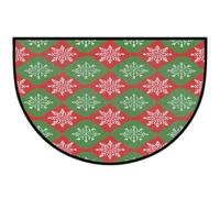 Axurera Tapis demi-rond, flocon de neige de Noël rétro sur motif géométrique rouge et vert, lavable, pour entrée, salle de bain, chambre à coucher, paillasson antidérapant, 91,4 x 61 cm