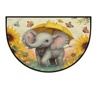 Axurera Tapis demi-rond, joli bébé éléphant avec tournesols, paillasson semi-circulaire lavable pour entrée, salle de bain, chambre à coucher, paillasson antidérapant, 91,4 x 61 cm