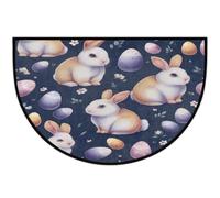 Axurera Tapis demi-rond, joli lapin de Pâques floral, paillasson semi-circulaire lavable pour intérieur, salle de bain, chambre à coucher, paillasson antidérapant, 91,4 x 61 cm