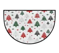 Axurera Tapis demi-rond, joli sapin de Noël rouge et vert, lavable, pour entrée, salle de bain, chambre à coucher, décoration de vacances, paillasson antidérapant, 91,4 x 61 cm