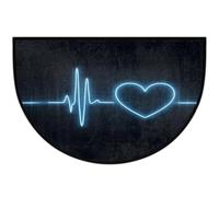 Axurera Tapis demi-rond, lignes de cœur bleu sur noir, paillasson semi-circulaire lavable pour entrée, salle de bains, chambre à coucher, paillasson antidérapant, 91,4 x 61 cm