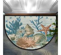 Axurera Tapis demi-rond, monde sous-marin, coquillages, étoile de mer, paillasson antidérapant, lavable, pour entrée, salle de bains, chambre à coucher, 91,4 x 61 cm