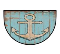 Axurera Tapis demi-rond, motif ancre nautique sur bois rustique, lavable, pour entrée, salle de bains, chambre à coucher, paillasson antidérapant, 91,4 x 61 cm