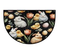 Axurera Tapis demi-rond, motif animal de Pâques, lapin, poussins, œufs, tulipe, floral, paillasson antidérapant, lavable pour entrée, salle de bain, chambre à coucher, 91,4 x 61 cm