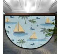 Axurera Tapis demi-rond, motif bateaux à voiliers, palmiers, tapis de porte d'entrée lavable, pour entrée, salle de bain, chambre à coucher, paillasson antidérapant, 91,4 x 61 cm