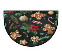 Axurera Tapis demi-rond, motif bonhomme en pain d'épices de Noël, poinsettia, paillasson lavable, pour entrée, salle de bain, chambre à coucher, décoration de vacances, paillasson antidérapant, 91,4 x