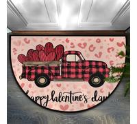 Axurera Tapis demi-rond, motif camion de buffle avec cœur d'amour lavable pour entrée intérieure, salle de bain, chambre à coucher, paillasson antidérapant, 91,4 x 61 cm