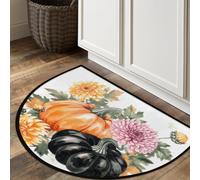 Axurera Tapis demi-rond, motif citrouille de l'Action de grâce, motif floral, paillasson semi-circulaire lavable pour entrée, salle de bain, chambre à coucher, paillasson antidérapant, 91,4 x 61 cm