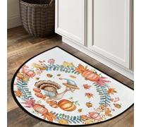 Axurera Tapis demi-rond, motif couronne de citrouille de dinde de l'Action de grâce, paillasson lavable en demi-cercle pour entrée intérieure, salle de bain, chambre à coucher, paillasson antidérapant