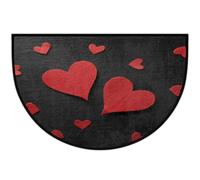 Axurera Tapis demi-rond, motif cœurs rouges sur bois noir, lavable, pour entrée, salle de bains, chambre à coucher, paillasson antidérapant, 91,4 x 61 cm