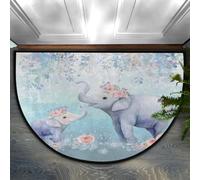 Axurera Tapis demi-rond, motif éléphant mignon, maman, enfant, avec motif floral, lavable, pour entrée, salle de bain, chambre à coucher, paillasson antidérapant, 91,4 x 61 cm