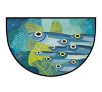 Axurera Tapis demi-rond, motif feuilles tropicales, poisson bleu nautique, paillasson antidérapant, lavable pour entrée, salle de bain, chambre à coucher, 91,4 x 61 cm