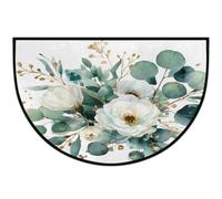 Axurera Tapis demi-rond, motif floral feuilles d'eucalyptus vert sauge, tapis semi-circulaire lavable pour entrée, salle de bains, chambre à coucher, paillasson antidérapant, 91,4 x 61 cm