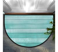 Axurera Tapis demi-rond, paillasson antidérapant, lavable, à rayures en bois bleu sarcelle clair, pour entrée, salle de bains, chambre à coucher, 91,4 x 61 cm