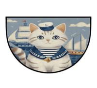 Axurera Tapis demi-rond, paillasson antidérapant lavable en forme de chat nautique mignon pour entrée, salle de bain, chambre à coucher, paillasson antidérapant, 91,4 x 61 cm