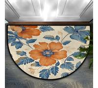 Axurera Tapis demi-rond, paillasson antidérapant, lavable, motif floral vintage orange, 91,4 x 61 cm