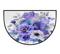 Axurera Tapis demi-rond, paillasson antidérapant lavable pour entrée, salle de bain, chambre à coucher, motif botanique violet, aquarelle, 91,4 x 61 cm