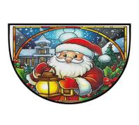 Axurera Tapis demi-rond, Père Noël en vitrail de Noël, paillasson semi-circulaire lavable pour entrée, salle de bain, chambre à coucher, décoration de vacances, paillasson antidérapant, 91,4 x 61 cm