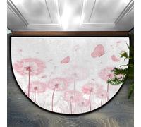 Axurera Tapis demi-rond, pissenlits, plante et papillon, paillasson semi-circulaire lavable pour entrée intérieure, salle de bain, chambre à coucher, paillasson antidérapant, 91,4 x 61 cm