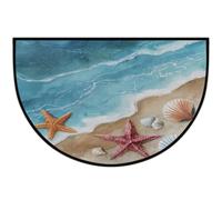 Axurera Tapis demi-rond, plage côtière, étoile de mer, coquillages, paillasson antidérapant, lavable, pour entrée, salle de bains, chambre à coucher, 91,4 x 61 cm