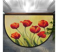 Axurera Tapis demi-rond, rétro motif tulipe rouge, motif floral et tulipe rouge, paillasson semi-circulaire lavable pour entrée, salle de bains, chambre à coucher, paillasson antidérapant, 91,4 x 61