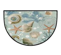 Axurera Tapis demi-rond, style vintage, coquillage, étoile de mer, hippocampe, lavable, pour entrée, salle de bains, chambre à coucher, paillasson antidérapant, 91,4 x 61 cm