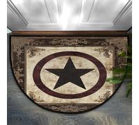Axurera Tapis demi-rond, style western du Texas, rustique, motif étoiles, marron, lavable, pour entrée, salle de bains, chambre à coucher, paillasson antidérapant, 91,4 x 61 cm