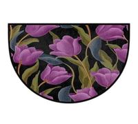Axurera Tapis demi-rond, tulipes violettes, fleurs, feuilles, paillasson lavable, pour entrée, salle de bains, chambre à coucher, paillasson antidérapant, 91,4 x 61 cm
