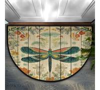 Axurera Tapis demi-rond, vintage, libellule, floral sur texture bois, lavable, pour entrée, salle de bains, chambre à coucher, paillasson antidérapant, 91,4 x 61 cm