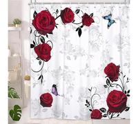 AXUWUH Rideau de Douche Rose, Motif Floral Romantique pour Salle de Bain, Tissu Polyester de qualité supérieure, Motif Papillon et Rose Rouge, 90x150cm(35,43x59,06 Pouces)