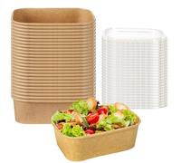 AXVRAV Bols jetables en papier kraft de qualité supérieure - 500 ml - Stable avec couvercle en PET - Boîte en papier kraft - Bol en carton résistant à l'eau et à l'huile - Pour les aliments à emporter