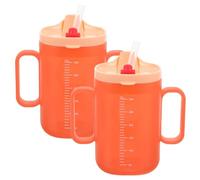 AXVRAV Lot de 2 tasses à bec anti-fuite pour personnes âgées, 300 ml, avec couvercle et paille, pour personnes âgées, gobelets à eau, 2 poignées, pour patients handicapés