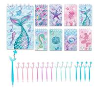 AXVRAV Lot de 32 mini carnets de notes sirène à spirales avec motif sirène, mini carnets avec animaux marins, stylos sirène, pour salle de classe, récompenses, accessoires de fête d'anniversaire