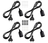 AXVRAV Lot de 4 douilles E27 avec câble interrupteur et prise européenne, câble d'alimentation de 1,8 m, adaptateur de prise pour suspension de lampe, lampes suspendues, lampes DIY, idéales pour la