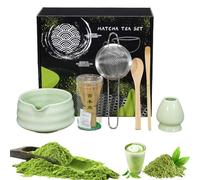 AXVRAV Lot de 6 bols à matcha japonais avec bec verseur, balai à matcha, passoire, cuillère, porte-fouet, etc. Ensemble de thé élégant pour débutants et amateurs de matcha (vert clair)