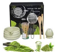 AXVRAV Lot de 6 bols à matcha japonais avec bec verseur, fouet filtre, cuillère, porte-fouet, etc. Ensemble de thé élégant pour débutants et amateurs de matcha (matcha)