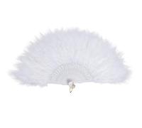 Axvxby Éventail vintage des années 1920 - 25 tiges à plumes blanches - Éventail élégant pour mascarade, mardi gras, burlesque et costumes de showgirl (blanc)