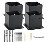 AXWHYS Lot de 4 bases de poteau de 15,2 x 15,2 cm, (taille intérieure 14 x 14 cm), ancrages de poteaux, acier massif épais 13 GA et revêtement en poudre noire, supports de poteau de terrasse, supports